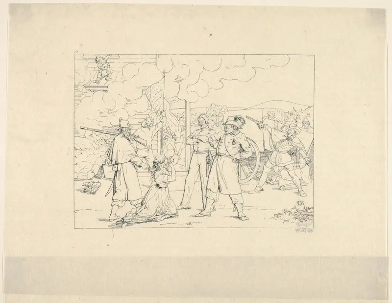 Valiant Men "Dat Fite Mit Siegel" (from Confederate War Etchings) Wall Art by Adalbert John Volck - High-Resolution Digital Print