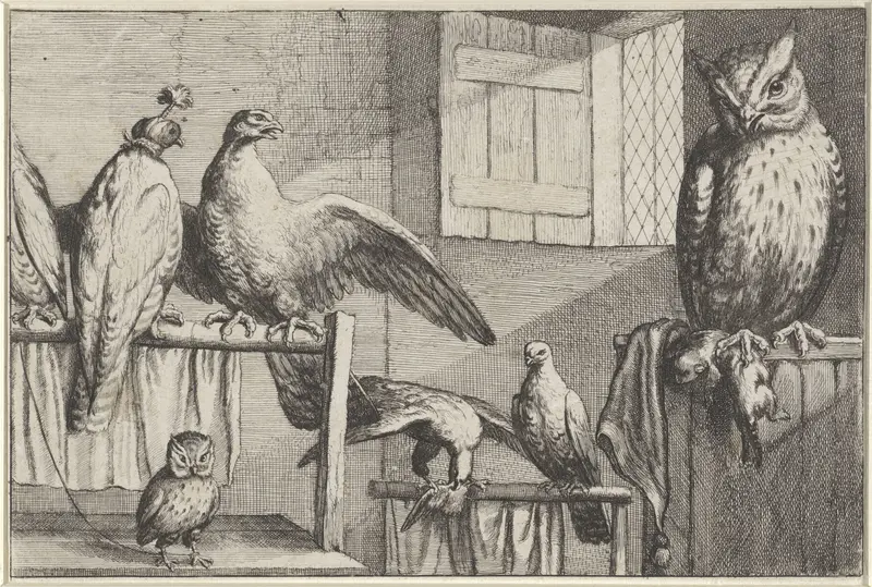 Valken en uilen in een schuur Wall Art by Wenceslaus Hollar - High-Resolution Digital Print