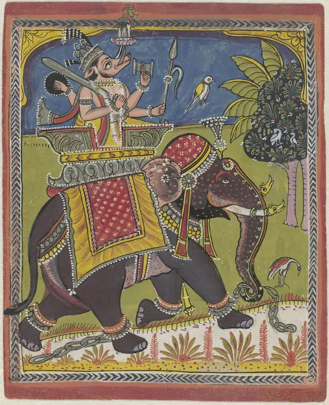 Varaha (Vishnu als everzwijn) rijdend op een olifant Wall Art by anonymous - High-Resolution Digital Print