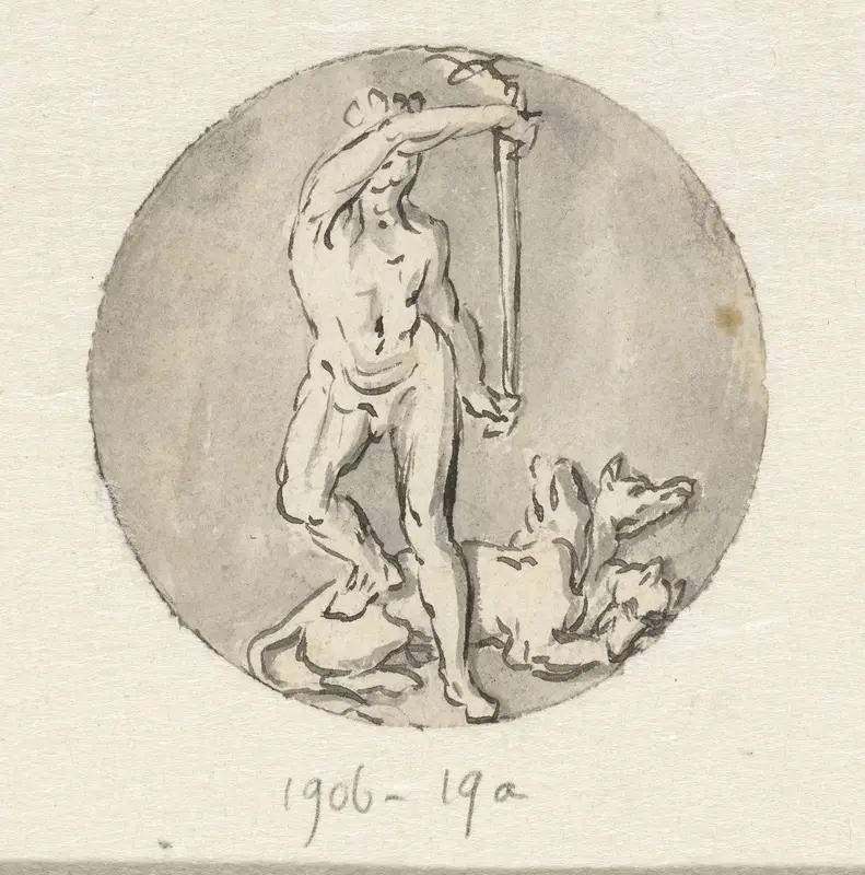 Variant voor medaillon: Hercules met Cerberus Wall Art by Jan van Huysum - High-Resolution Digital Print