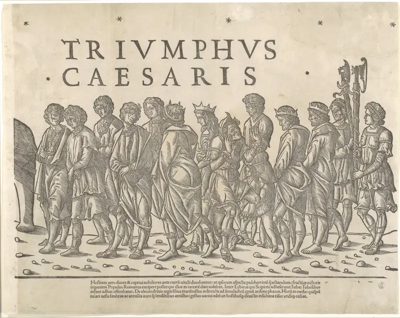Various figures in procession, from "The Triumph of Caesar"