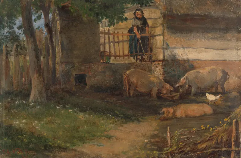 Varkens bij een boerderij Wall Art by Unknown - High-Resolution Digital Print