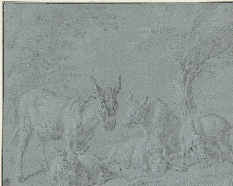 Varkens en ezels onder bomen Wall Art by Jan van Gool - High-Resolution Digital Print