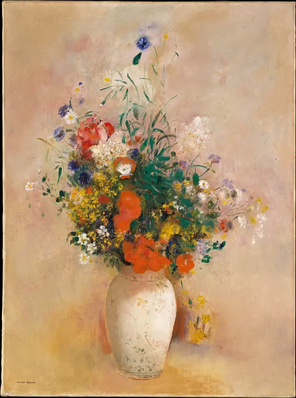 Vase of Flowers (Pink Background) Wall Art by Odilon Redon - High-Resolution Digital Print