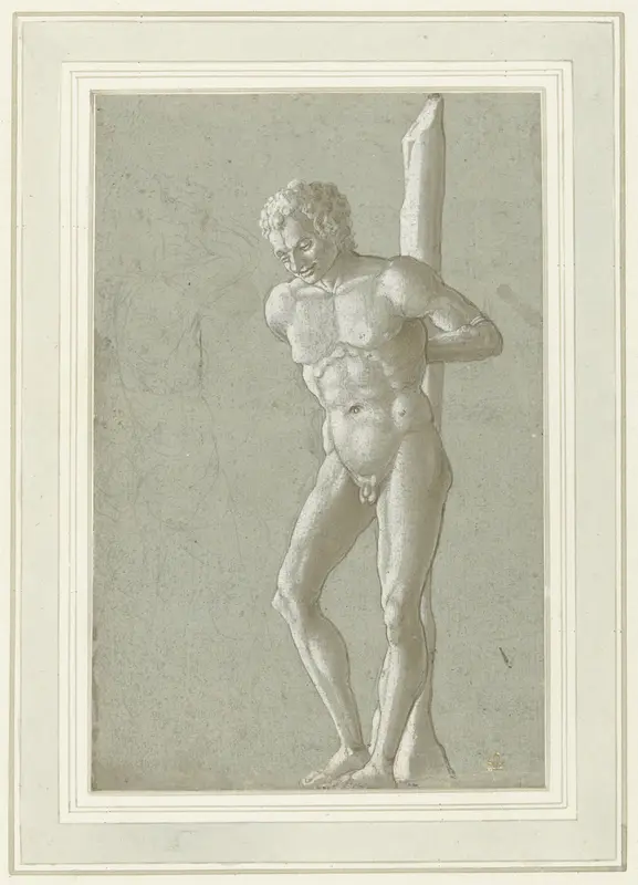 Vastgebonden naakte man en naakte figuur met opgeven arm Wall Art by Unknown - High-Resolution Digital Print