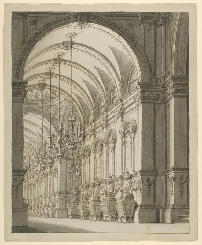 Vaulted Hall with Candelabra Wall Art by Ferdinando Galli Bibiena - High-Resolution Digital Print