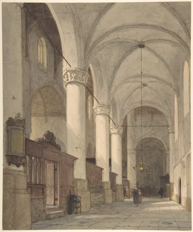 Vaulted Side Aisle of a Church, with Figures Wall Art by Johannes Bosboom - High-Resolution Digital Print