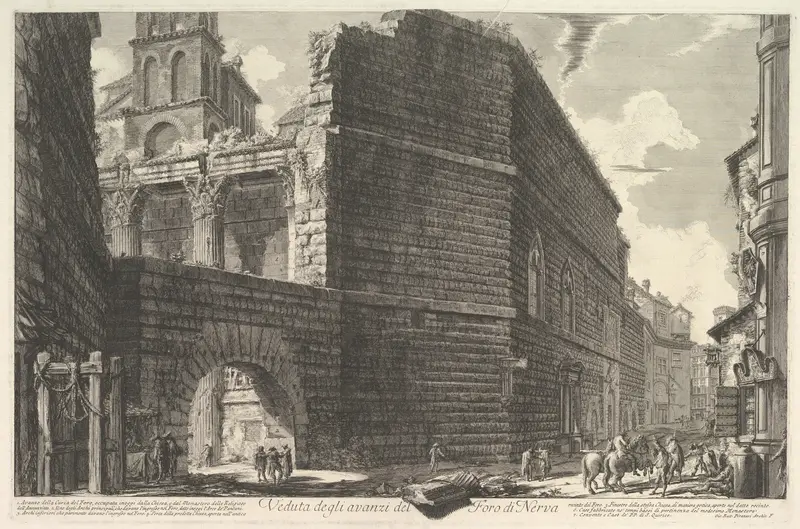 Veduta degli avanzi del Foro di Nerva, l'arcade et la muraille (The Forum of Augustus [erroneously called the Forum of Nerva])