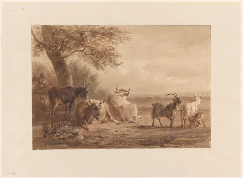 Vee onder een boom en een man met een mand Wall Art by Jan van Ravenswaay - High-Resolution Digital Print