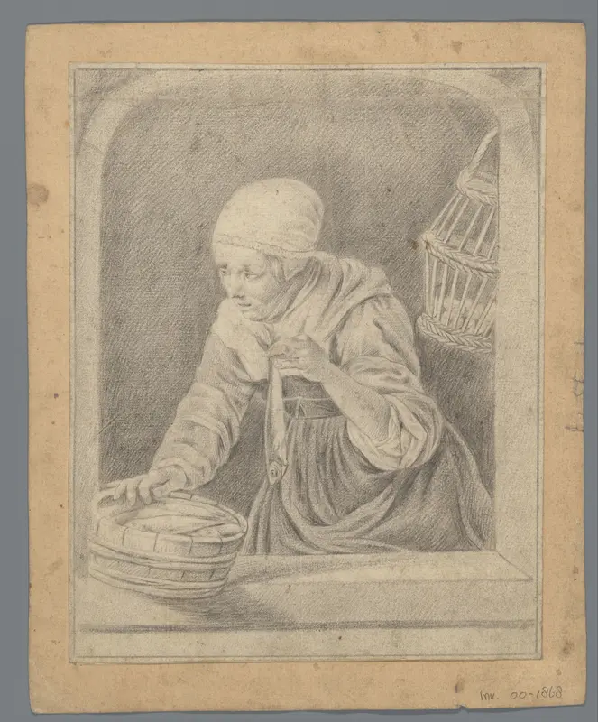 Venster met visverkoopster Wall Art by anonymous - High-Resolution Digital Print