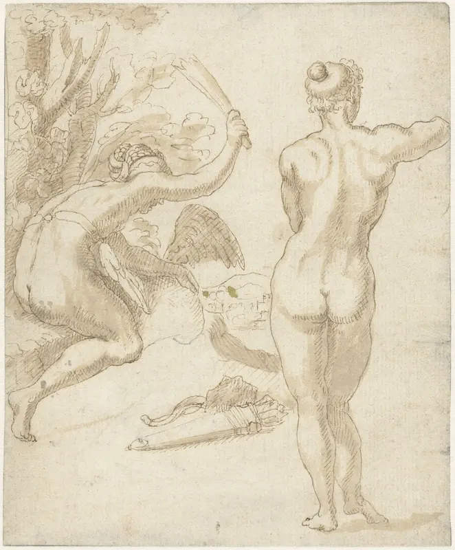 Venus, Amor en een naakte figuur Wall Art by Unknown - High-Resolution Digital Print