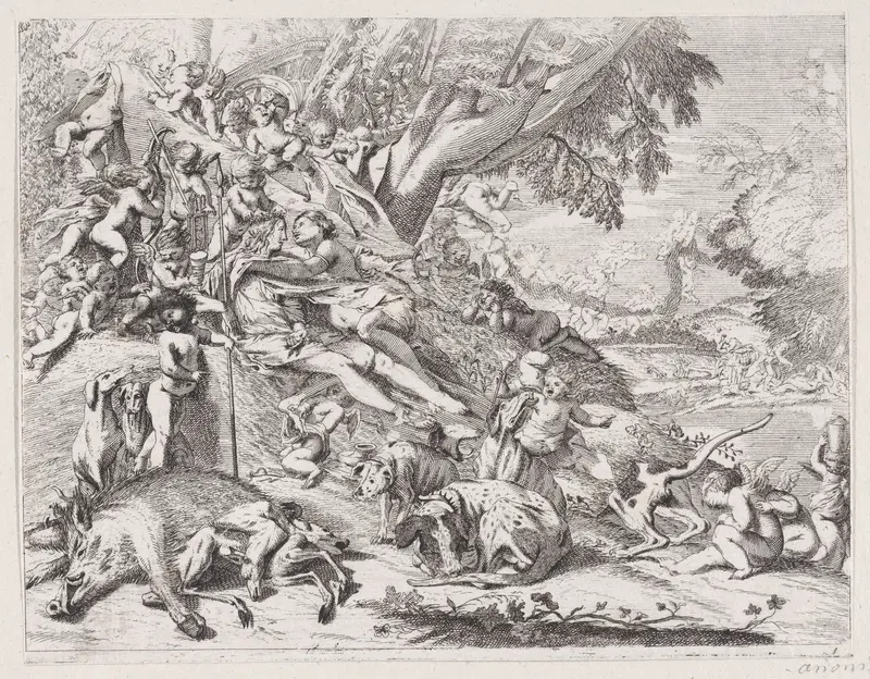 Venus and Adonis embracing after the hunt Wall Art by Anonymous, 17th century - High-Resolution Digital Print