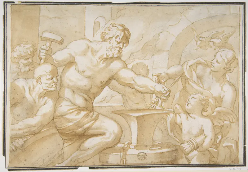 Venus and Cupid in Vulcan's Forge Wall Art by Domenico Piola - High-Resolution Digital Print