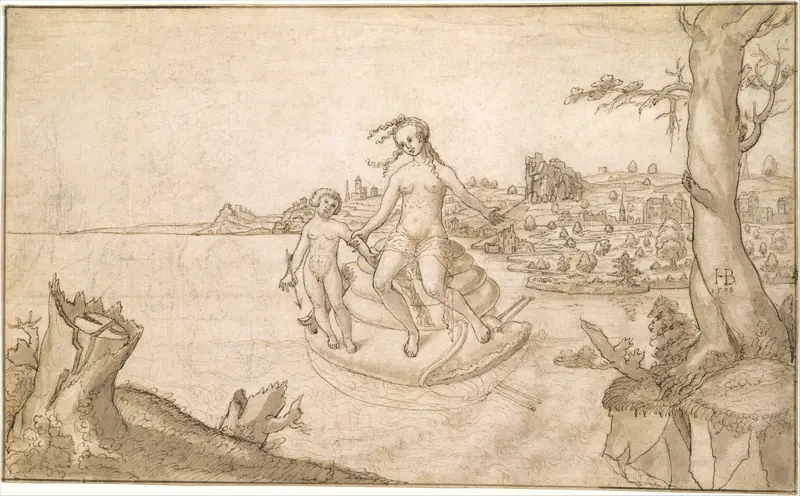 Venus and Cupid on a Snail Wall Art by Hans Brosamer - High-Resolution Digital Print