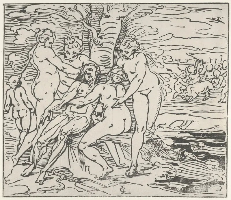 Venus and the Nymphs Lamenting the Death of Adonis Wall Art by Luca Cambiaso - High-Resolution Digital Print
