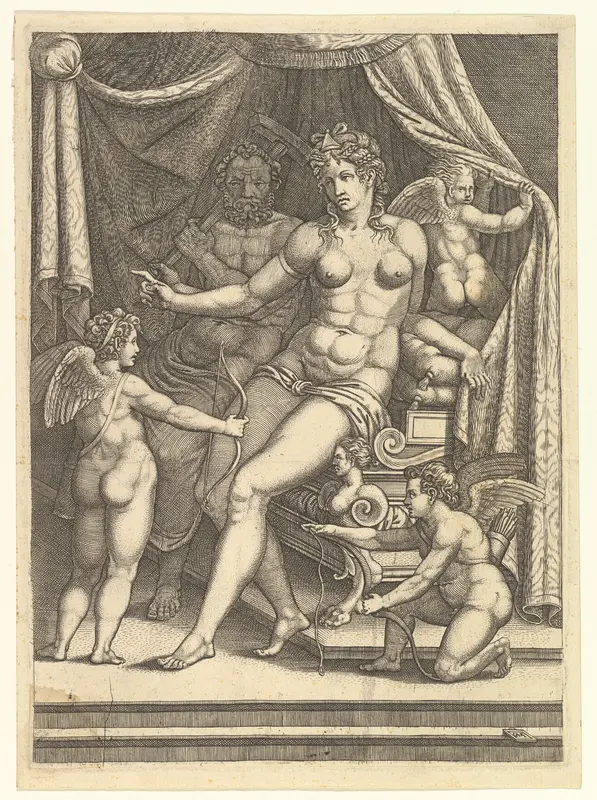 Venus and Vulcan Seated on a Bed and Three Putti