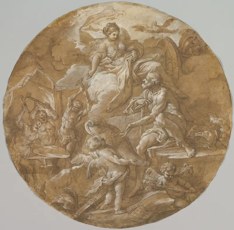 Venus at the Forge of Vulcan (recto); Sketches with Two Putti (verso) Wall Art by Sebastiano Conca - High-Resolution Digital Print