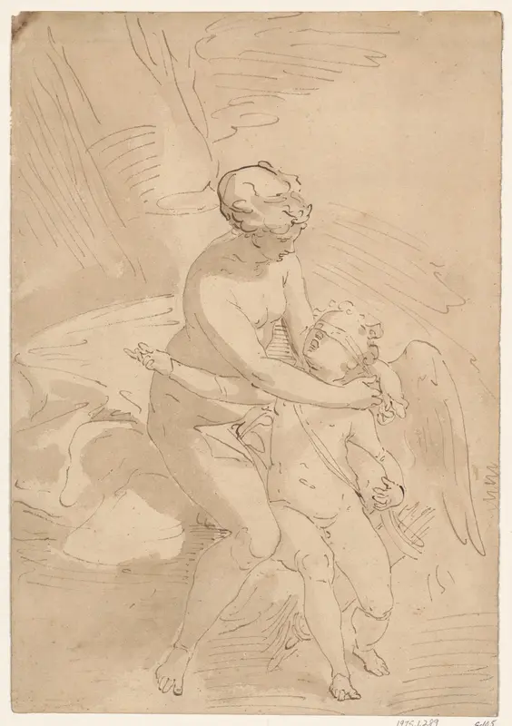 Venus Blindfolding Cupid Wall Art by School of Cambiaso - High-Resolution Digital Print