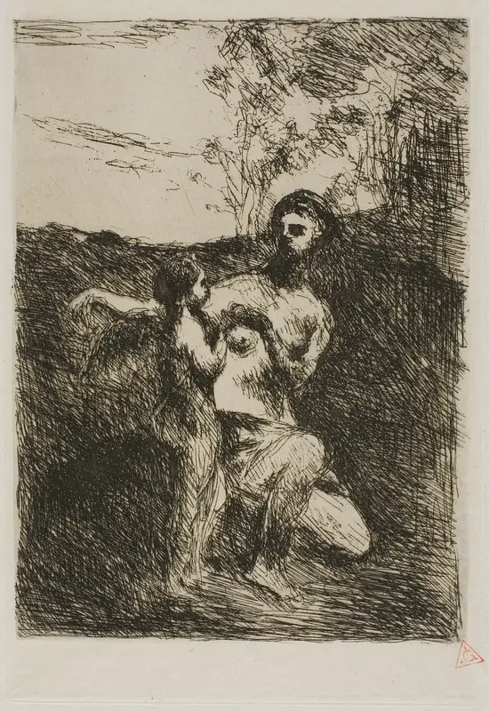 Venus Clipping Cupid's Wings, first plate Wall Art by Jean Baptiste Camille Corot - High-Resolution Digital Print