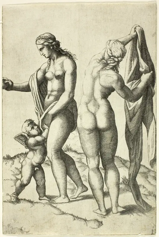 Venus, Cupid and Pallas Wall Art by School of Marcantonio Raimondi - High-Resolution Digital Print