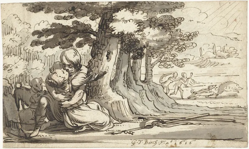Venus en Adonis in een omhelzing verwikkeld Wall Art by Unknown - High-Resolution Digital Print