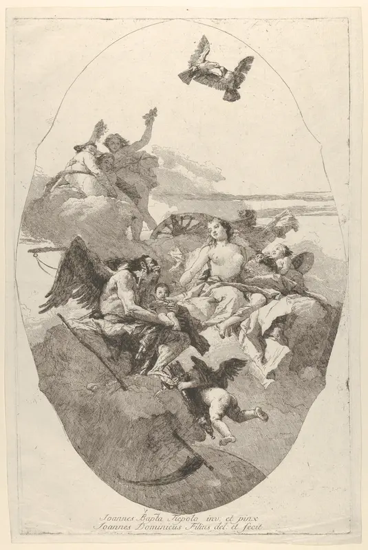 Venus entrusting Cupid to Time Wall Art by Giovanni Domenico Tiepolo - High-Resolution Digital Print