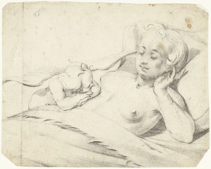 Venus in bed met toekijkende Cupido Wall Art by Gerard ter Borch (I) - High-Resolution Digital Print