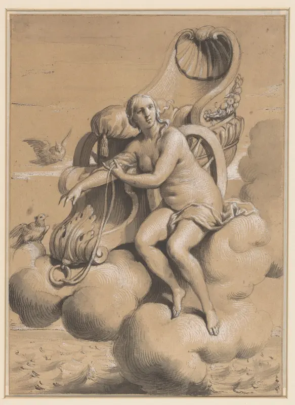 Venus naast haar wagen op de wolken gezeten Wall Art by François Verdier - High-Resolution Digital Print