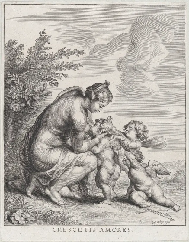 Venus nursing three Cupids in a landscape Wall Art by Cornelis Galle II - High-Resolution Digital Print