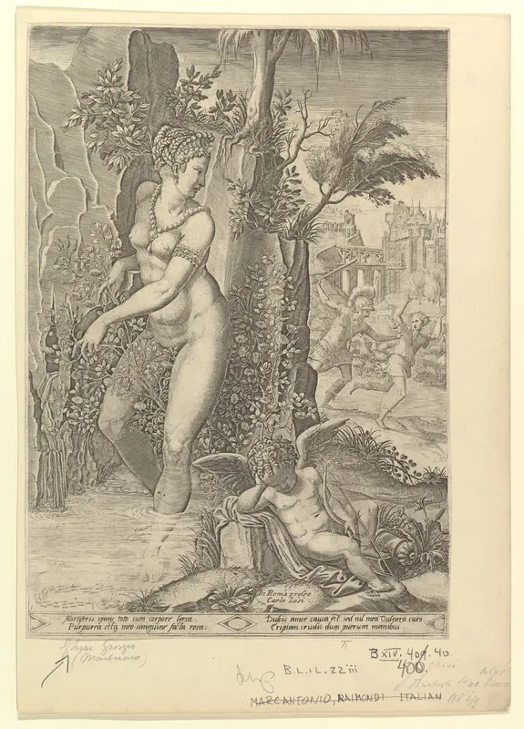 Venus Pricked by the Thorns of a Rose Bush; Cupid Asleep in the Foreground Wall Art by Giorgio Ghisi - High-Resolution Digital Print