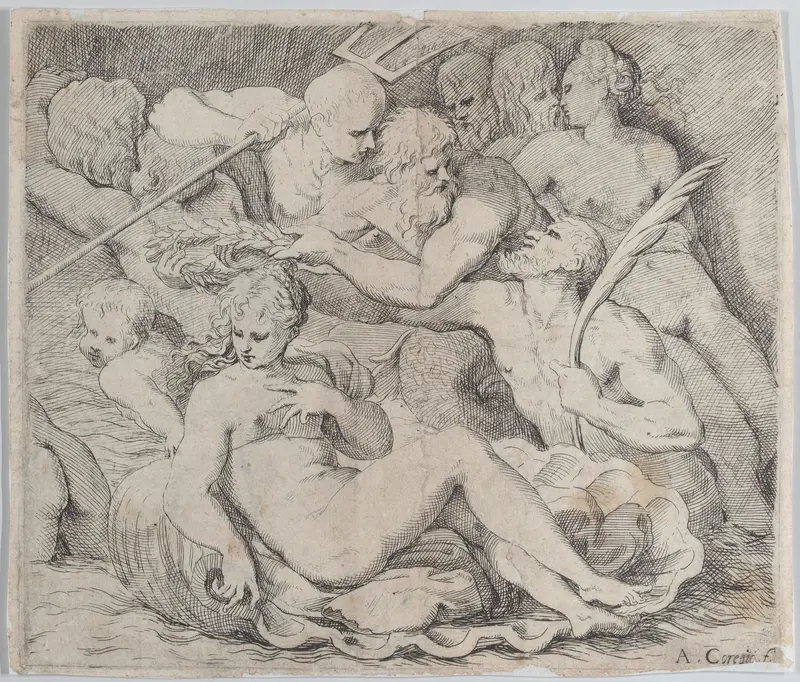 Venus, recumbent on a shell, surrounded by sea gods Wall Art by Anonymous - High-Resolution Digital Print