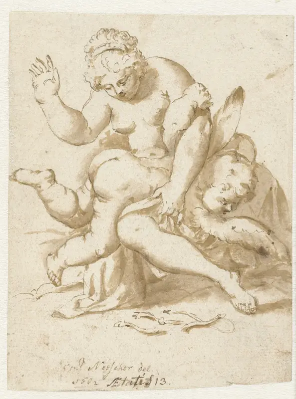 Venus spanking Cupid Wall Art by Constantijn Netscher - High-Resolution Digital Print