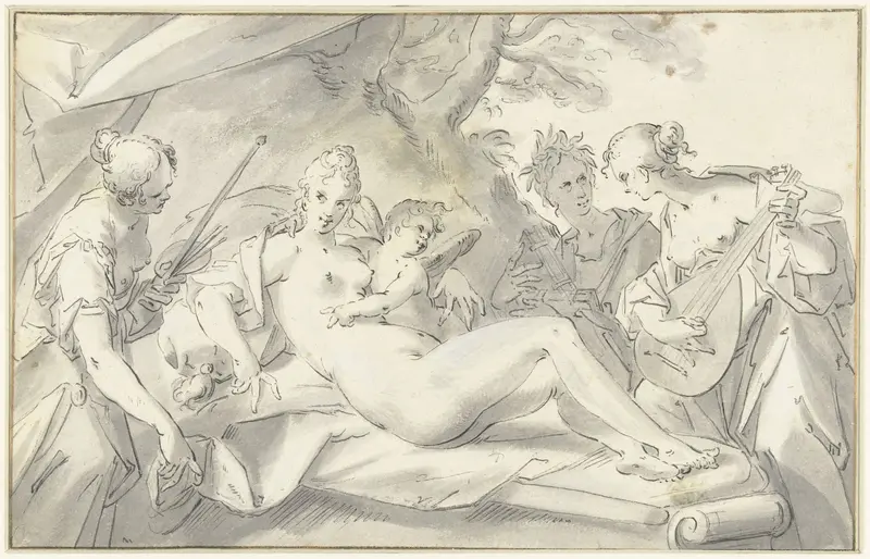 Venus te midden van kunsten en wetenschap Wall Art by Hans von Aachen - High-Resolution Digital Print