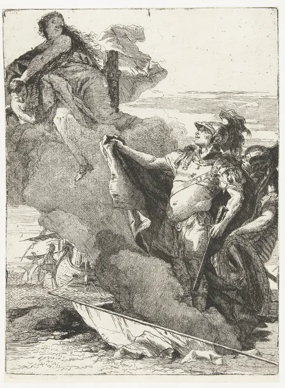 Venus wijst Aeneas en Achates de weg naar Dido's paleis Wall Art by Giovanni Domenico Tiepolo - High-Resolution Digital Print