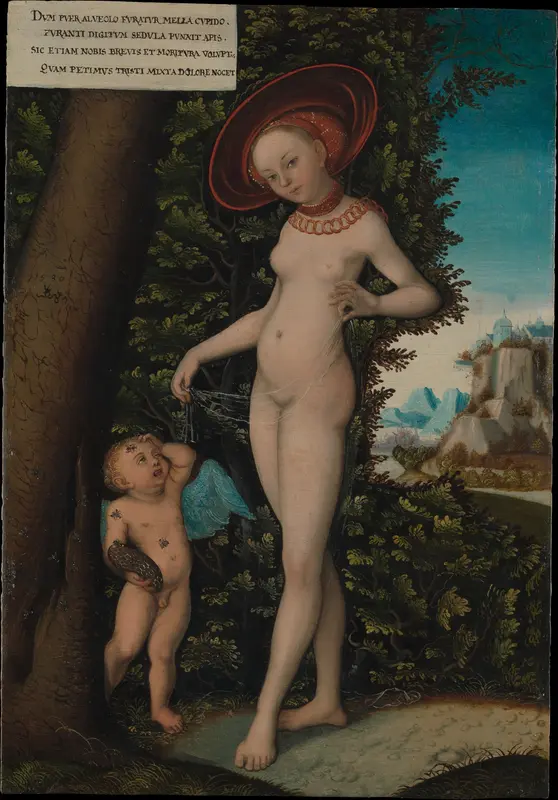Venus with Cupid the Honey Thief Wall Art by Lucas Cranach the Elder - High-Resolution Digital Print