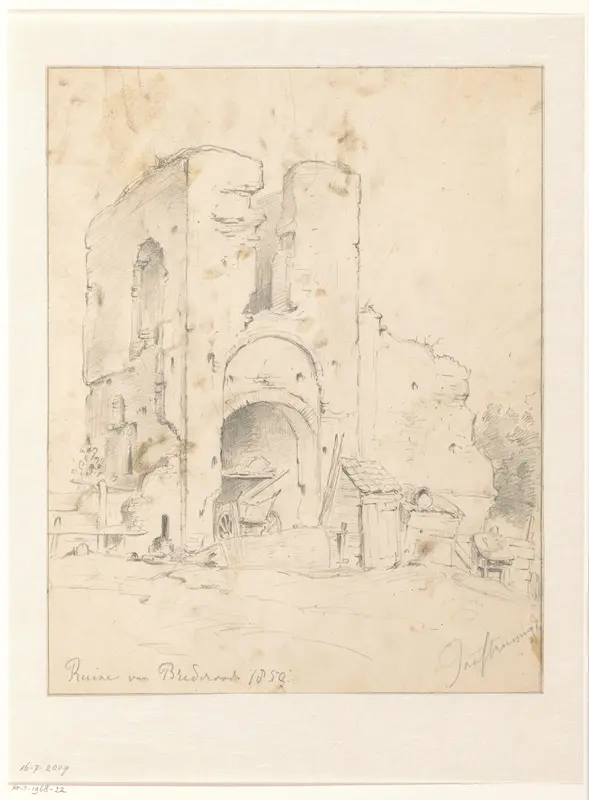 Verbrande toren van ruïne van kasteel Brederode