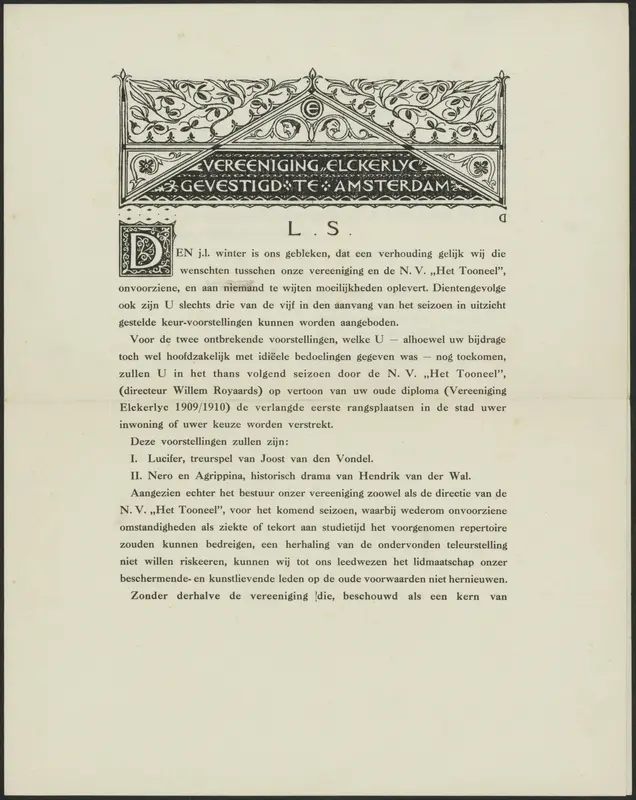 Verenigingsblad van de Vereeniging Elckerlyc te Amsterdam Wall Art by Gerrit Willem Dijsselhof - High-Resolution Digital Print