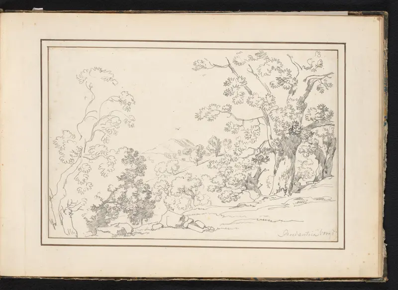 Vergezicht met bomen en een bergtop te Roccantica Wall Art by Unknown - High-Resolution Digital Print
