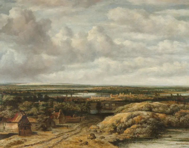Vergezicht met hutten aan een weg Wall Art by Philips Koninck - High-Resolution Digital Print
