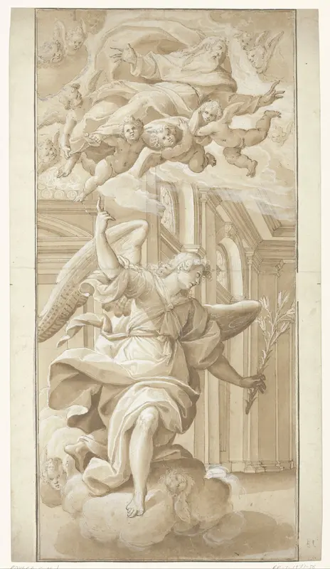 Verkondigingsengel, op wolken tredend Wall Art by Giovanni Mauro della Rovere - High-Resolution Digital Print