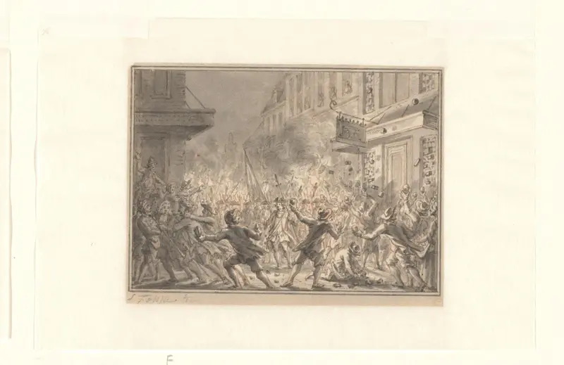 Vernieling van de voorgevel van het huis van Daniël Raap op de Vijgendam, na diens dood Wall Art by Unknown - High-Resolution Digital Print