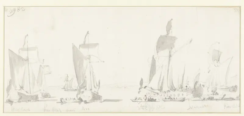 Vertrek van de Engelse koning Karel II tijdens zijn tocht over de Thames naar Sheerness en Chatham op 27 Augustus 1681 Wall Art by Willem van de Velde (I) - High-Resolution Digital Print