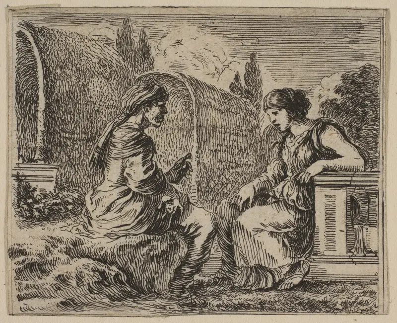 Vertumnus and Pomona, from 'Game of Mythology' (Jeu de la Mythologie) Wall Art by Stefano della Bella - High-Resolution Digital Print