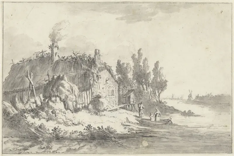Vervallen boerenhuis aan een rivier Wall Art by Jacob Ernst Marcus - High-Resolution Digital Print
