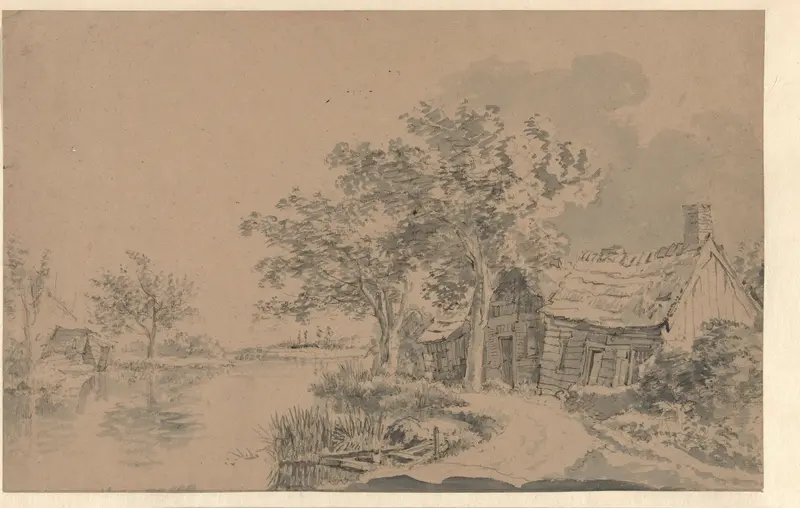 Vervallen boerenwoning in de bocht van een rivier Wall Art by Unknown - High-Resolution Digital Print