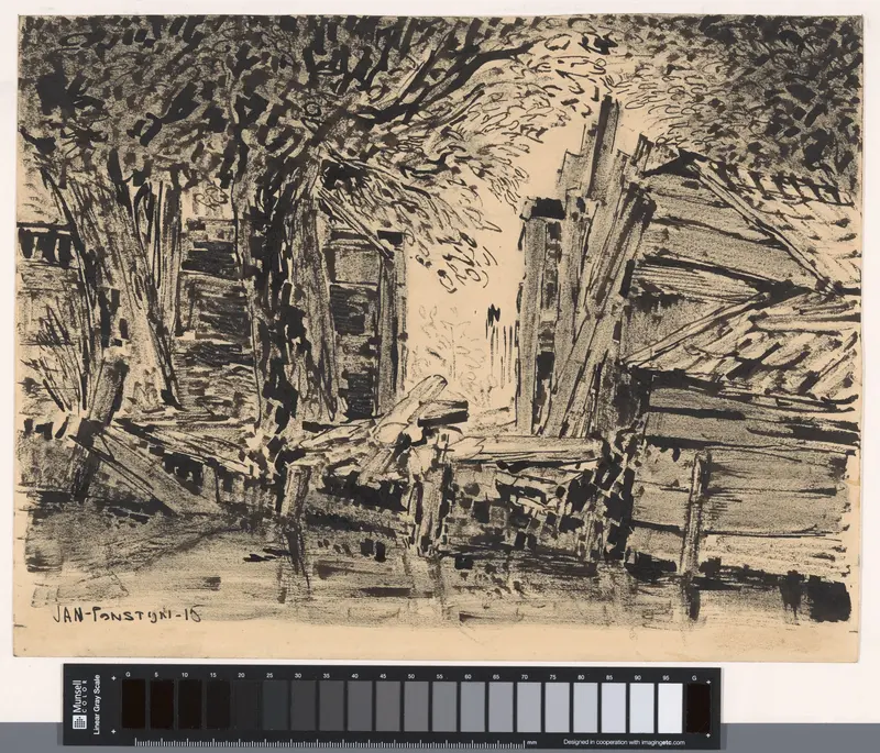 Vervallen schuren tussen bomen Wall Art by Unknown - High-Resolution Digital Print