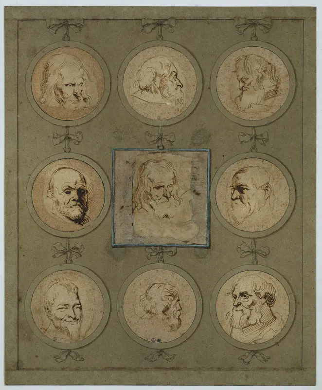 Verzamelblad met negen studiekoppen in medaillons Wall Art by Anthony van Dyck - High-Resolution Digital Print