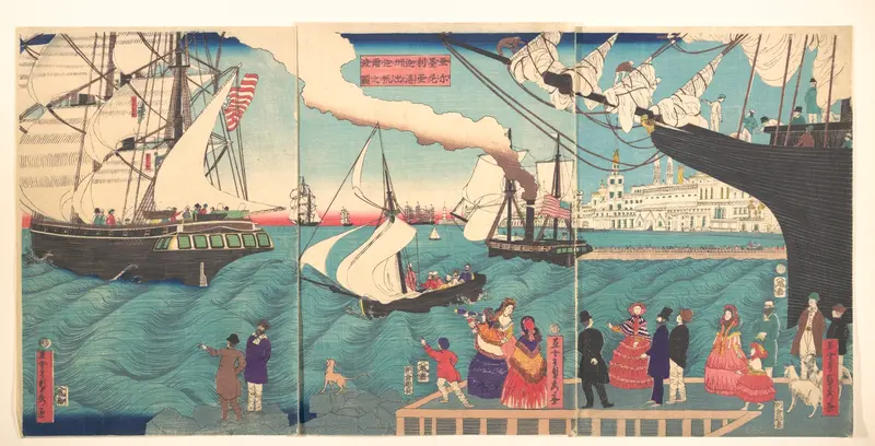 Vessels Departing from California, America Wall Art by Utagawa (Gountei) Sadahide - High-Resolution Digital Print