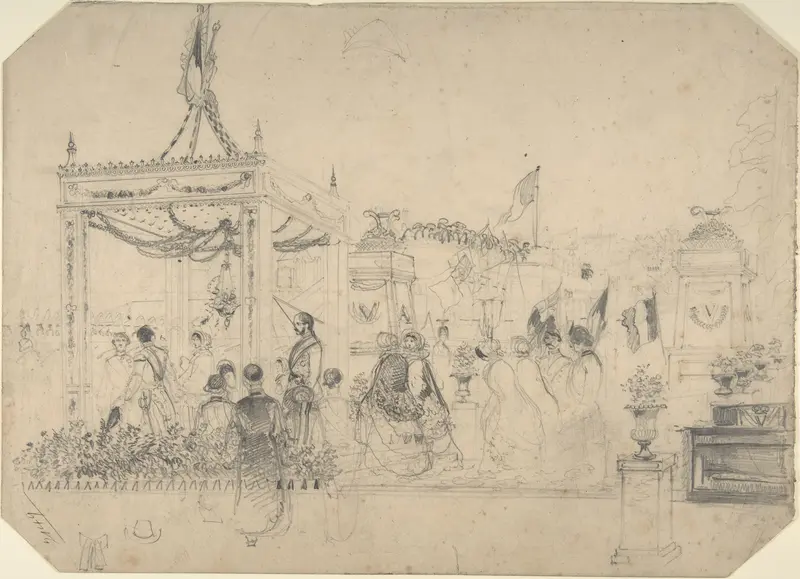 Victoria and Albert Arriving in France for a State Visit (recto); Welcome Arch (verso) Wall Art by Anonymous, British, 19th century - High-Resolution Digital Print