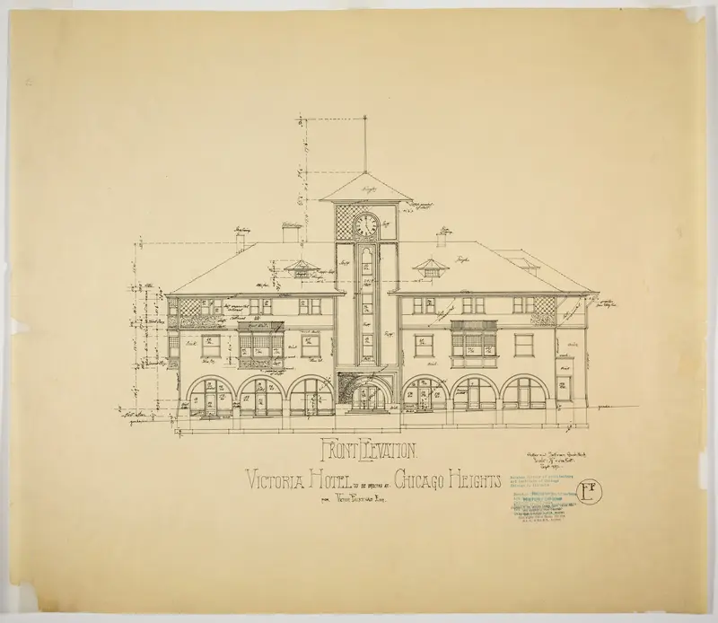 Victoria Hotel, Chicago Heights, Illinois, Front Elevation Wall Art by Adler & Sullivan, Architects - High-Resolution Digital Print